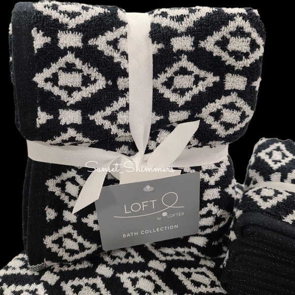 8pc Loft 2 Bath 2 Hand 4 Washcloth Black & White Diamond Tile Towel Set New - Picture 2 of 11